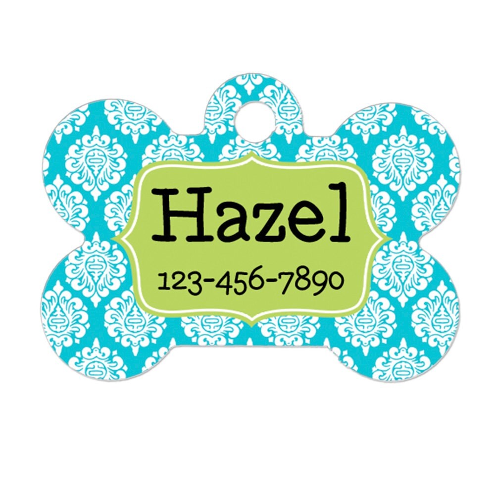 Personalized Dog Name Tag Dog ID Tag Aqua Lime Custom Dog