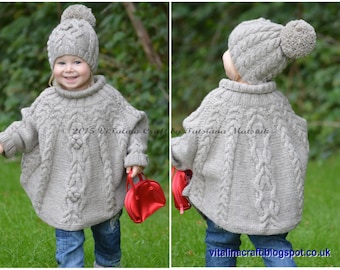 Knitting Pattern - Temptation Poncho and Hat Set (Toddler and Child sizes) in English and French