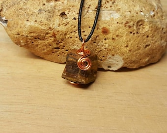 Mens Copper raw Tigers eye pendant. Unisex raw crystal necklace. Reiki jewelry uk. Capricorn jewelry. Wire wrapped pendant