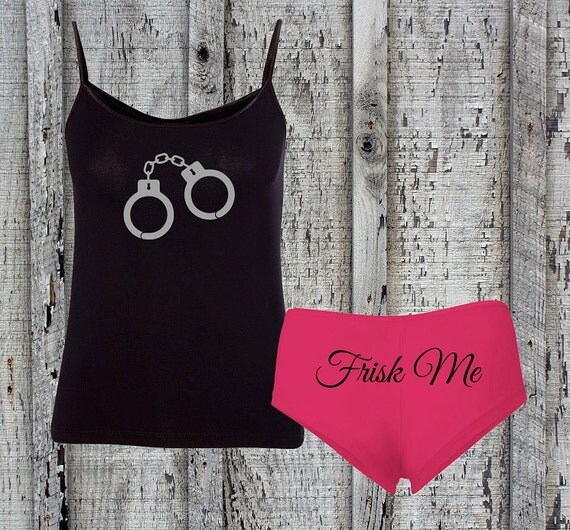 Valentines Day//Police Girlfriend//Law Enforcement Wife//Frisk Me//Sexy Lingerie//Tank Top & Boy Shortie Set//Wedding or Shower Gift//