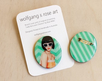Brooch, Cameo Brooch, Art Brooch, Wearable Art, Art Jewellery, Art, Accessories, Green, Orange, Funky, Woman, Tropical, Summer, Retro, Glam