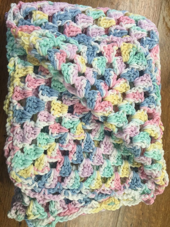 Multi Colored Baby Crocheted Afghan Handmade Girl Boy 30x30