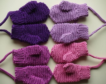 Merino Wool mittens for toddler/ children. Hand Knit Accessory for girls, Purple mittens with(out) string. More colors . Size 1-3-6-10 years