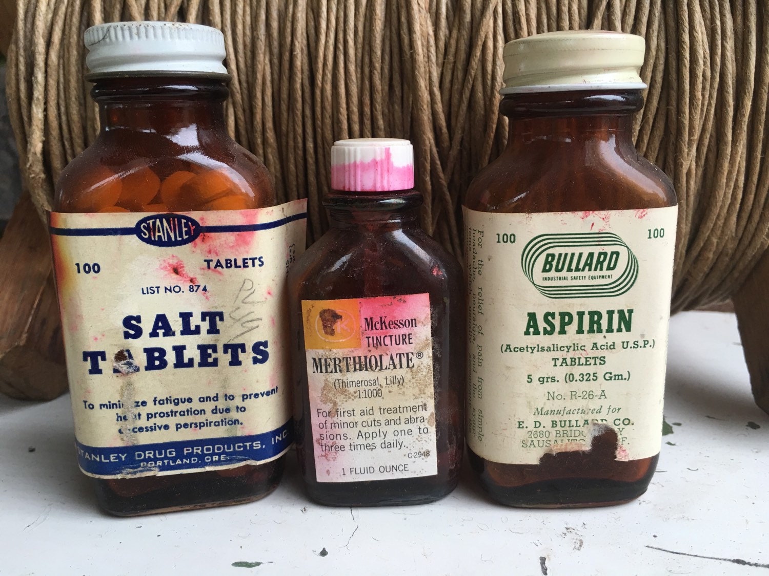 1940's Brown Glass Medicine Bottles / Vintage Pharmacy