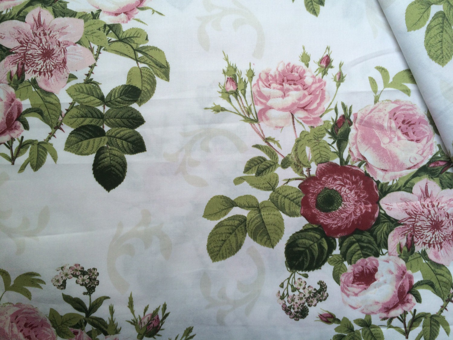 Cotton fabric Roses Shabby Chic Cotton sateen by the yard