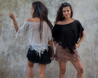 top SHAKTI, burnout fabric, fringed top, gypsy boho clothing, bohemian style