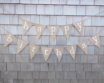 Happy Birthday Burlap Banner, Happy Birthday Bunting, Birthday Decor, Birthday Garland, Birthday Party Decor, Burlap Garland, Rustic, 50th