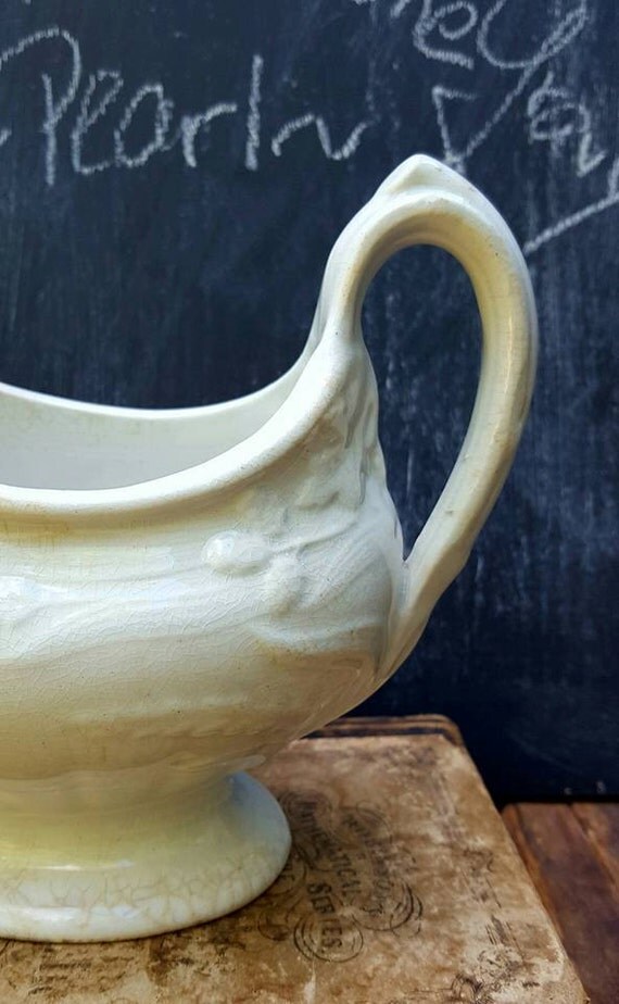 Antique Ironstone Gravy Boat White English Saucier Pearl Or