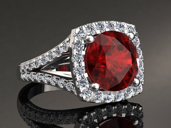 Diamond Ruby Engagement Ring 10mm Round Brilliant Ruby and