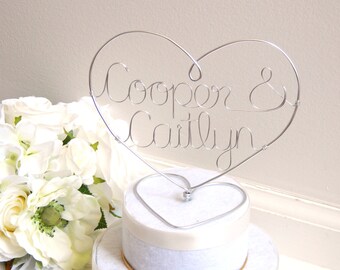 Wedding Cake Topper - Heart Cake Topper - Personalized Wedding Cake Topper - Anniversary Cake Topper - Cake Topper Gold - Cake Topper Silver