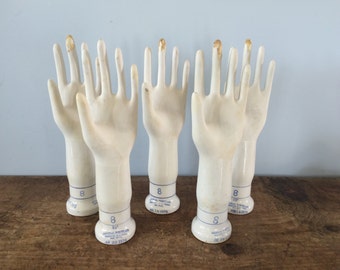 Many Available..Size 8 Left Hand Vintage Industrial Porcelain Glove Mold, Hand Sculpture, Jewelry Holder, Display, Prop, Hat Stand