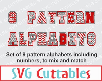 Pattern Alphabet SVG, DXF, EPS, Bundle of 9 patterned alphabets, Vector, Digital Cut File