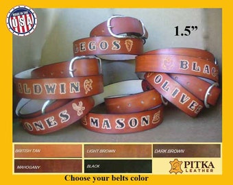 Custom made Leather Belts - Unique Best Groomsmen Gift - Personalized Leather Belts Customized with Name or Text - Leather Belts made in USA