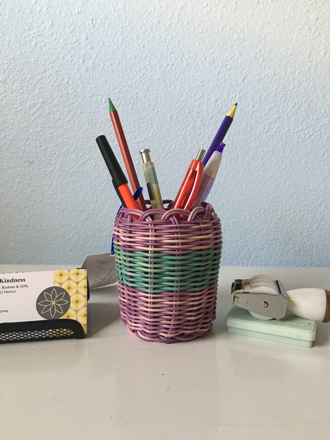 E2 Pencil basket pen basket Hand Woven Double by Chained2Kindness