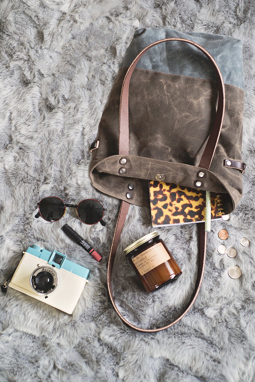 Waxed Canvas Foldover Tote Bag TwoTone