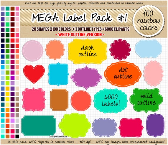 sale 6000 printable rainbow labels clipart white outline