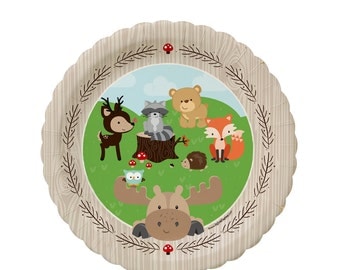 Woodland Dessert Plates - Woodland Creatures Baby Shower or Birthday Party Supplies - Woodland Animals Dessert Plate - Forest Friends - 8 Ct