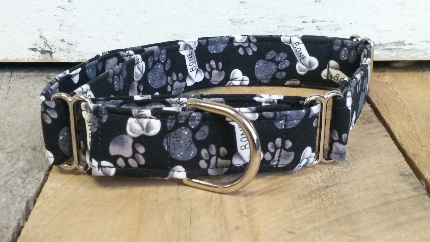 Black Bones Paws dog collar dog collar with bones martingale