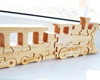 Wooden Train Puzzle - montessori - Wooden toy - toys for kids - children puzzle - train, railroad - Educational toys - Kids gifts