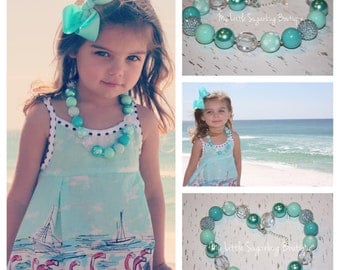 Turquoise Breeze Chunky Necklace-M2M Fleur L'enfant Gidget-Bubblegum Necklace-Baby-Toddler-Girls-Women