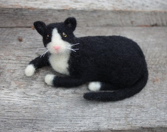 Needle Felted Tuxedo Cat