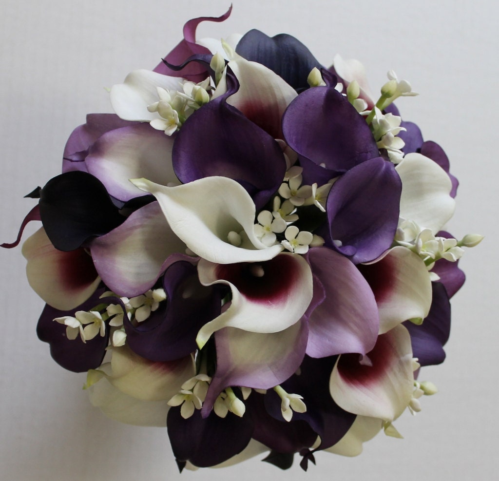 Wedding Bouquet Purple Plum and White Calla by MGFloralDesign