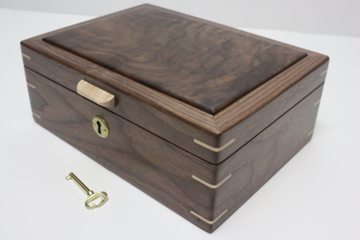 Handmade Locking Black Walnut Wood Box. Valet Box Keepsake