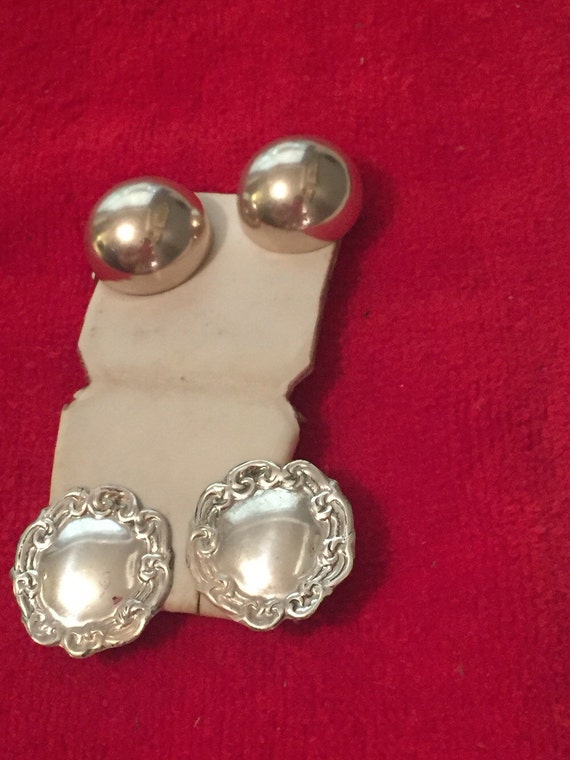 Vintage Taxco Sterling Silver Half Dome Clip-On Earrings