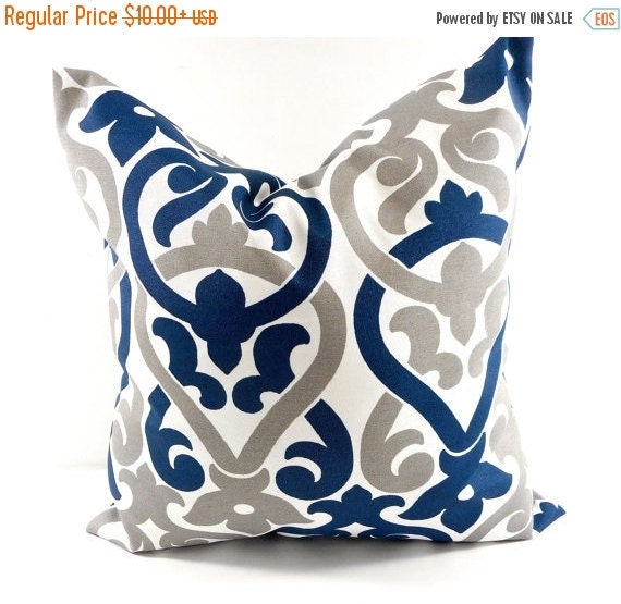 SALE Navy and grey Pillow cover. Indoor. by TwistedBobbinDesigns