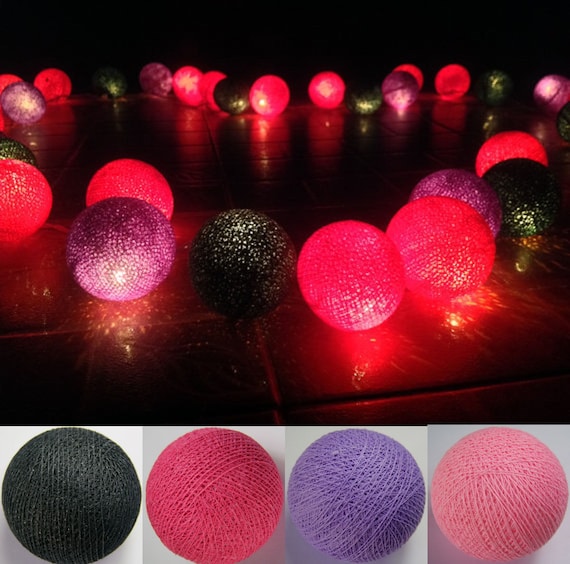 Mix Hot Pink Cotton Ball String Lights Fairy lights Party