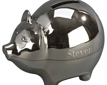 Personalized Piggy Bank With Either A Matte or Polished Silver Finish Baby Gift - Gift For New Baby
