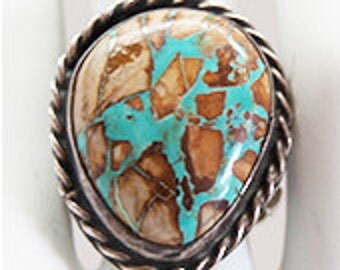 Vintage silver blue turquois with stricking matrix, size 7.