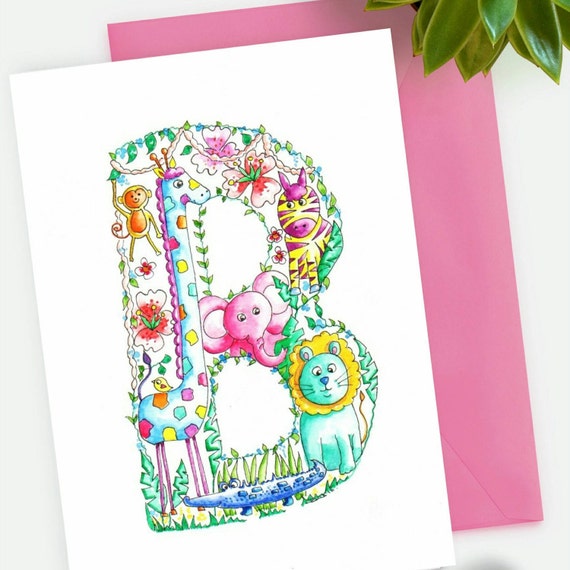 Alphabet B Watercolour Art Card B Is For Jungle Alphabet