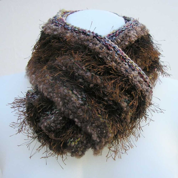 Brown scarf upcycled scarf brown knit scarf by Rethreading on Etsy