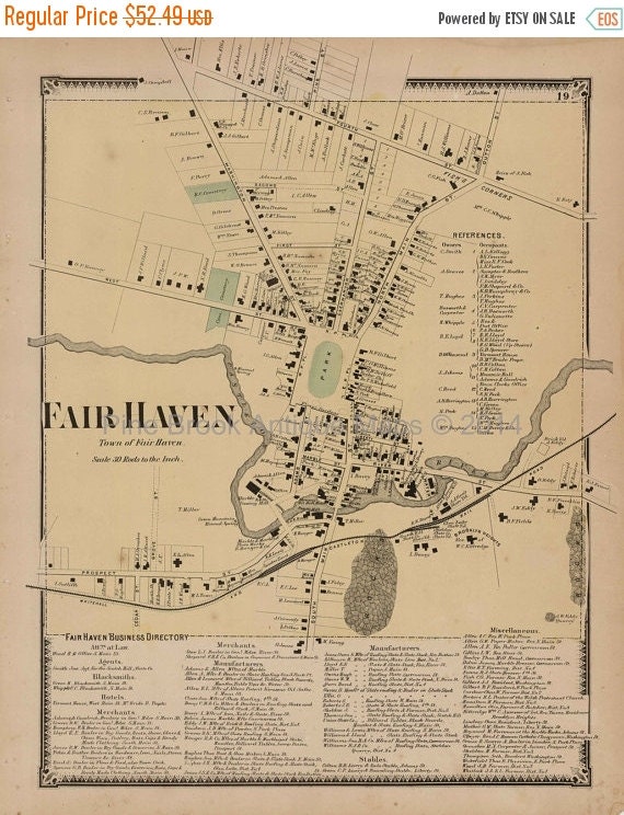 15 Off Fair Haven Village Vermont Antique Map Beers 1869 Original SKU