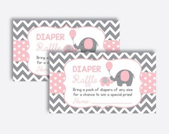 Instant Download, Elephant Diaper Raffle Sign and Ticket, Elephant Invitation Inserts, Elephant Baby Games, Girl Baby Shower, Pink (SBS.36)