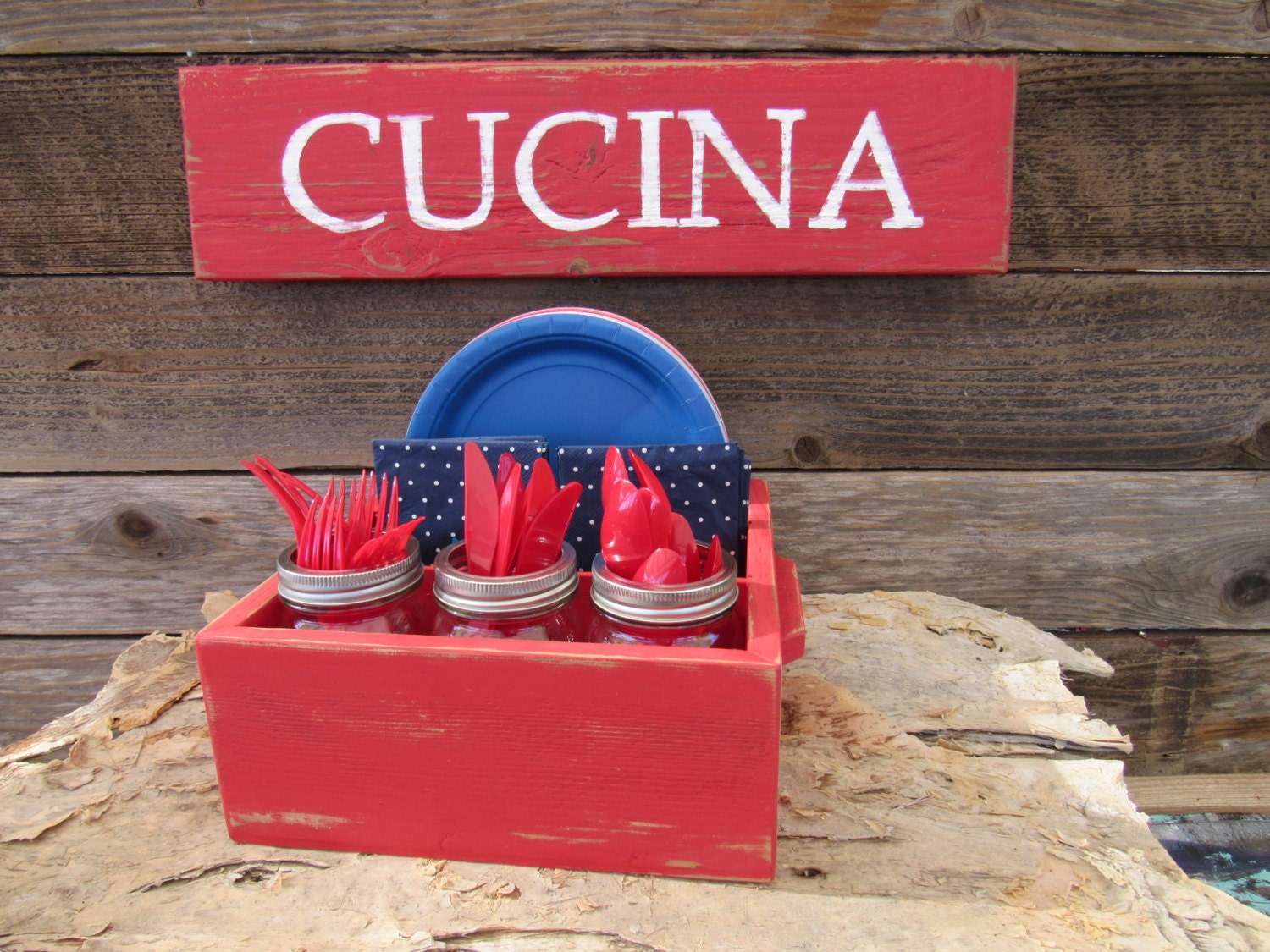 Picnic Caddy Paper Plate Holder Napkin Silverware Box Utensil