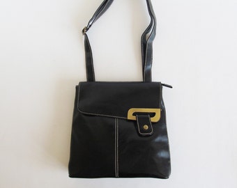 90s • Vintage • Crossbody Bag • Black Crossbody Bag • Faux Leather Bag • Black Bag • Black Shoulder Bag • Faux Leather Purse • Black Handbag