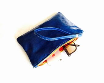 MARLIN leather clutch. Real leather clutch. Cobalt blue leather clutch bag.