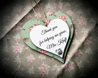 Rustic Floral Design Wooden Hanging Heart. Thank You For Helping Me Grow. Teacher Gift. End Of Term. Appreciation Gift. School Teacher Gift.