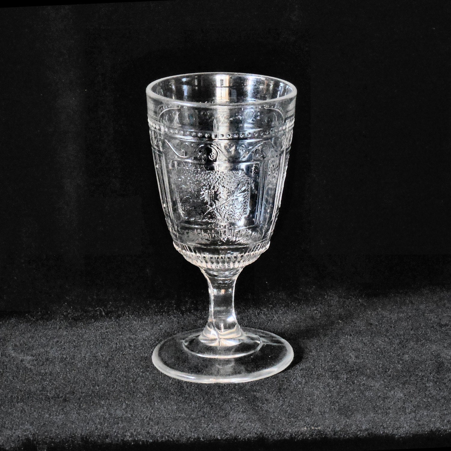 Antique Pressed Glass Goblet in Willow Oak pattern by Bryce