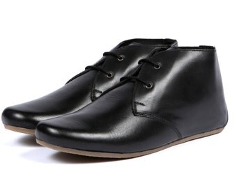 Aspele Black Nappa Leather Flat Chelsea Ankle boots,Lace Up