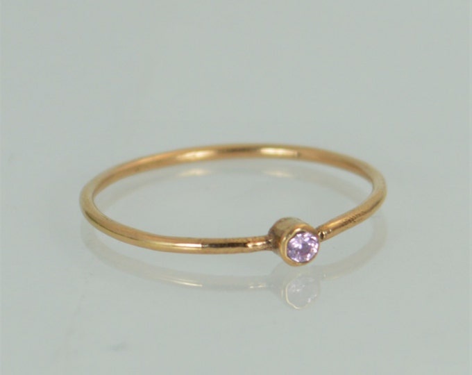 Tiny Pink Tourmaline Ring, Solid Rose Gold Tourmaline Ring, Tourmaline Stacking Ring, Pink Mothers Ring, October Birthstone, Tourmaline Ring
