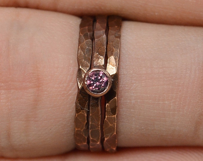 Bronze Copper Alexandrite Ring, Classic Size, Stackable Rings, Mother's Ring, June Birthstone, Copper Jewelry, Solitaire, Pure Copper, Band