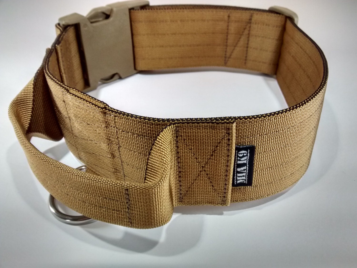 Tactical K9 Military dog collar with handle Coyote Brown