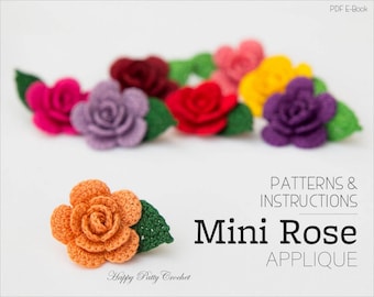 Crochet Mini Rose Pattern - Crochet Flower Applique Pattern - Easy Crochet Flower Pattern - Crochet Rose Pattern - Instant Download