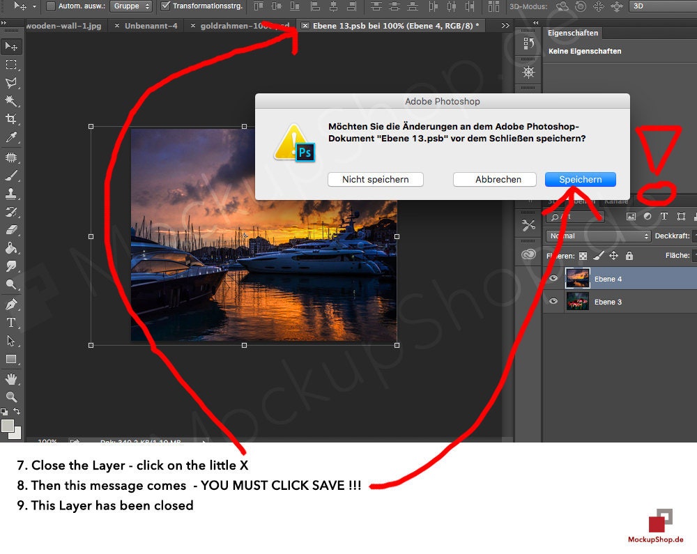 7. Close the Layer – click on the little X 8. Then this message comes – YOU MUST CLICK SAFE! 9. This Layer has beed closed