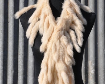 REDUCED The Ultimate in French Chic - a Vintage White Mink-Tail Scarf. Real French Fur Echarpe S0101