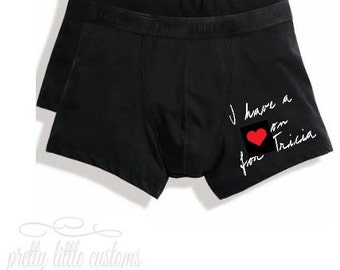 Personalised mens boxer briefs - I have a heart on for (your name) - funny/joke boyfriend/husband/partner valentines day