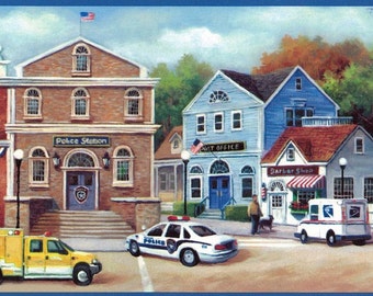 Busy Road Police Station GU92021 Wallpaper Border
